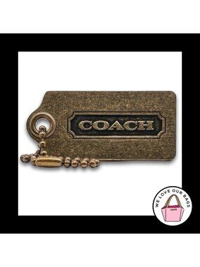 Rare COACH Hang Tag Antique Gold Brass Metal Bag Charm Keychain Fob 2.5" Large